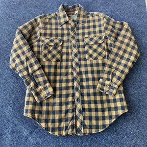 Mark II Shirt Mens Medium Yellow Blue Plaid Flannel Quilted Lined Workwear
